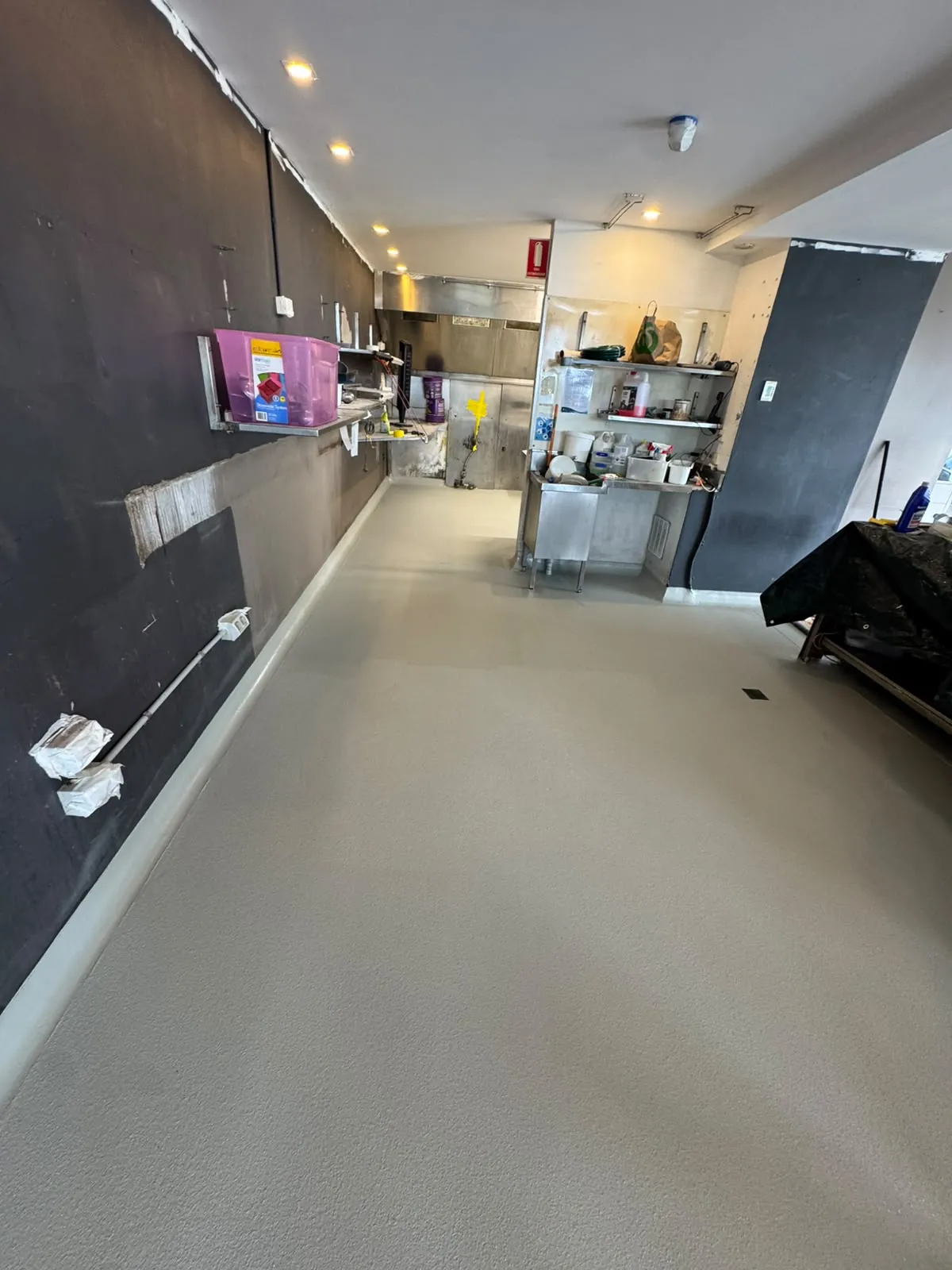 Textured PU cement floor in a commercial kitchen